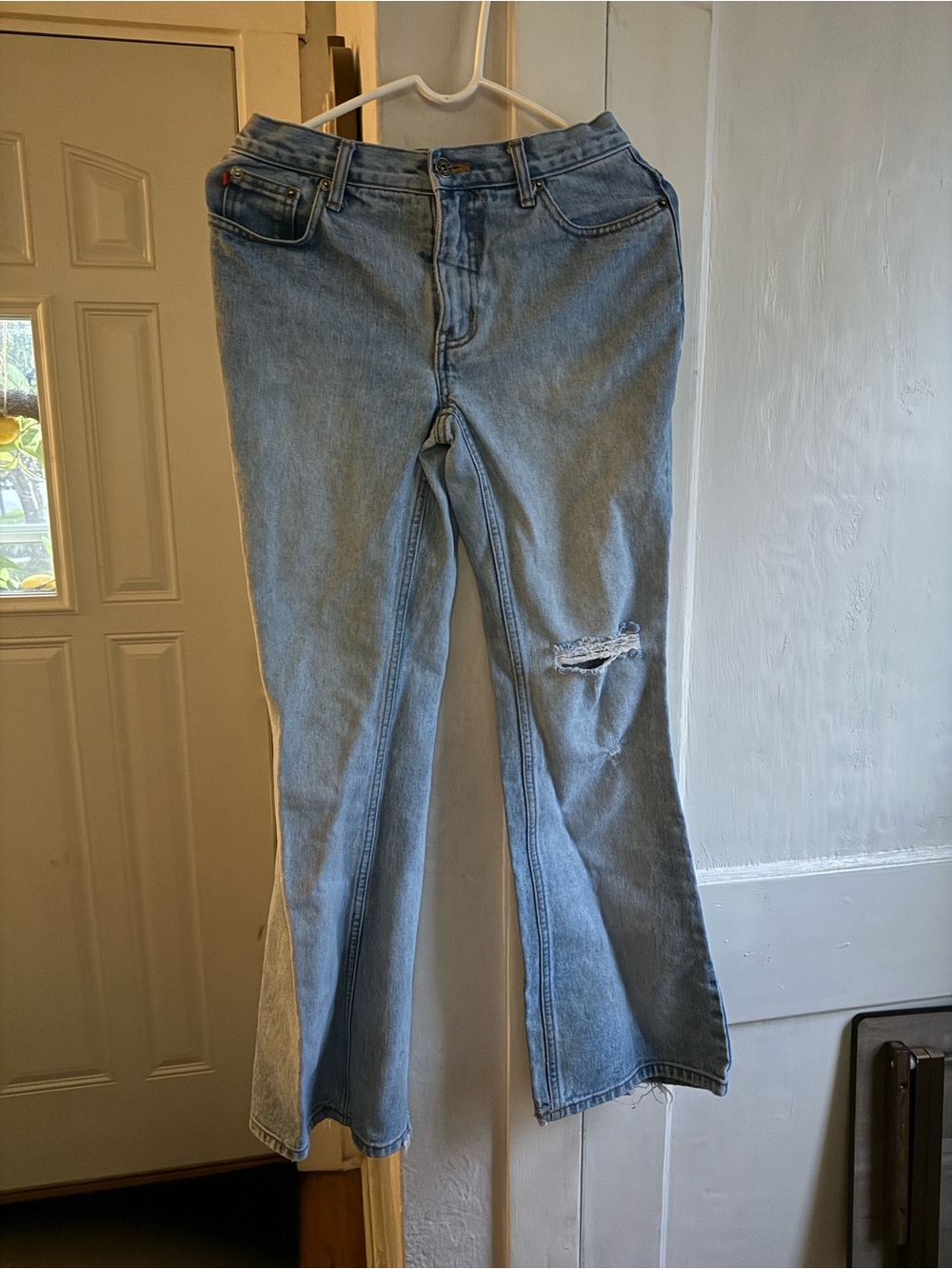 Zana Di Light Blue High-Rise Wide Leg Jeans with Knee Rip - Picture 9 of 10